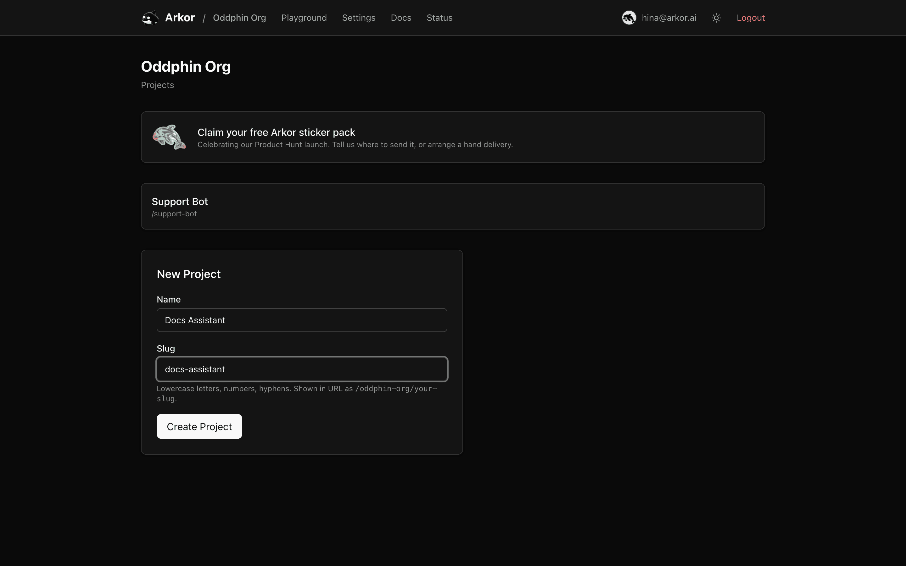 The organization page with the project list