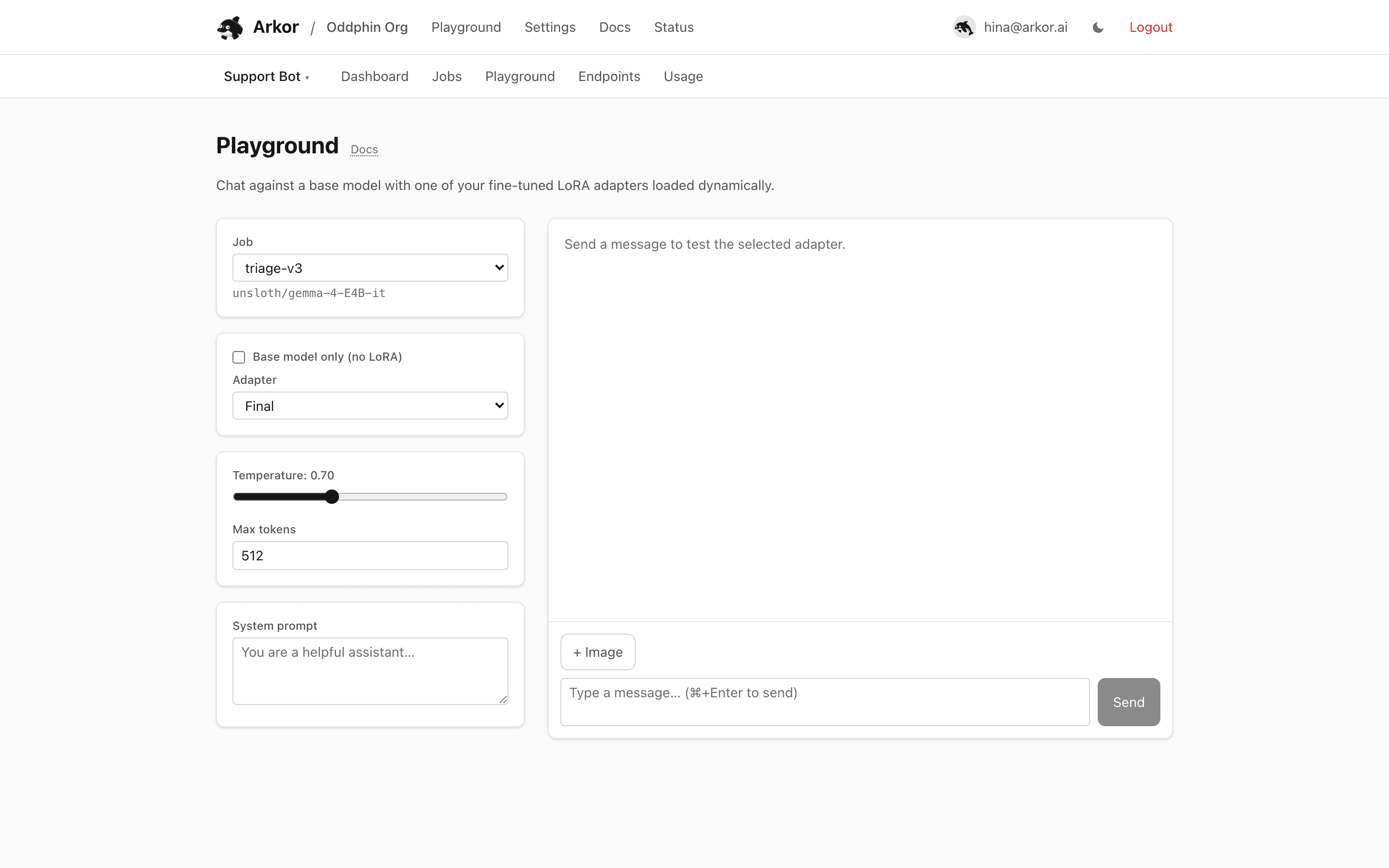 The project playground with the adapter picker